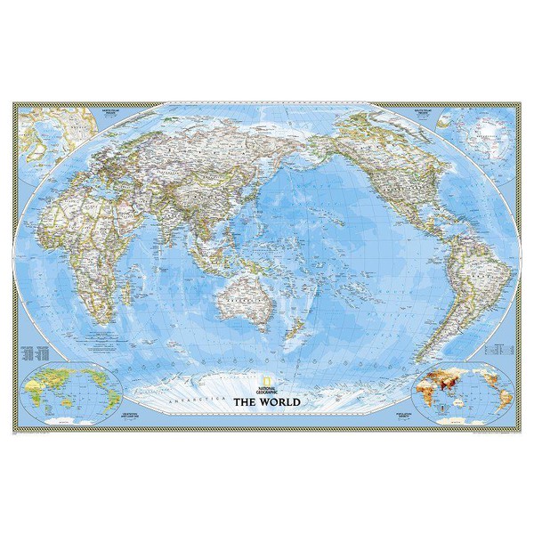 campus Discrepantie Vlekkeloos National Geographic Wereldkaart met de Stille Oceaan als centrum, groot,  gelamineerd (Engels)