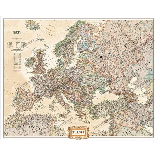 National Geographic continentkaart Europa 3 delen, reuzeformaat (Engels)