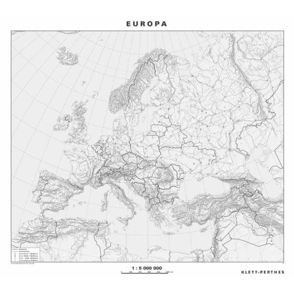 Klett-Perthes Verlag Kontinent-Karte Europa physisch / stumm (P) 2-seitig