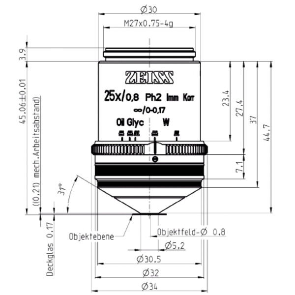 ZEISS Objectief Objektiv LCI Plan-Neofluar 25x/0,8 Imm Korr Ph2 wd=0,21mm