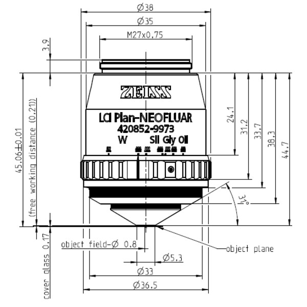 ZEISS Objectief Objektiv LCI Plan-Neofluar 25x/0,8 Imm Korr DIC wd=a=0,21mm