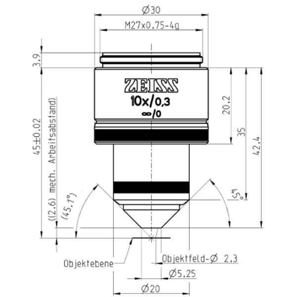 ZEISS Objectief Objektiv W N-Achroplan 10x/0,3 wd=2,6mm