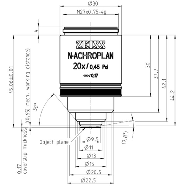 ZEISS Objectief Objektiv N-Achroplan 20x/0,45 Pol wd=0,63mm