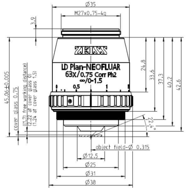 ZEISS Objectief Objektiv LD Plan-Neofluar 63x/0,75 Korr Ph2 wd=2,2mm