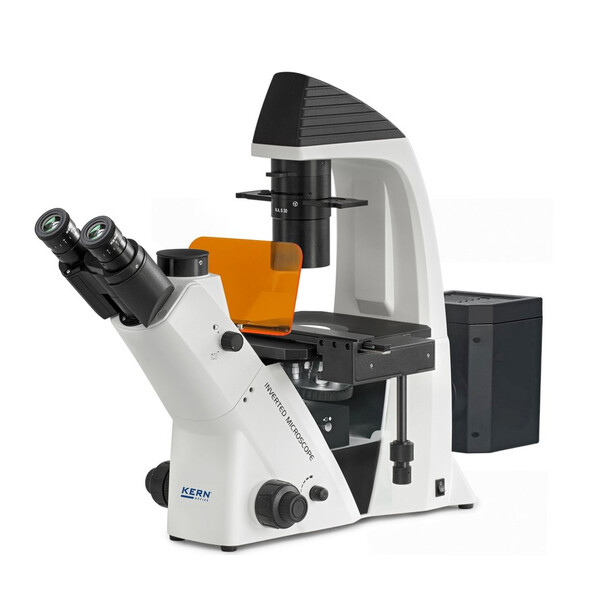 Kern Omgekeerde microscoop OCM 166, FL, PH, trino, invers, Abbe-N.A.-0,3-Kondensor fix, 10x-40x, 30W LED, Al, 100W HBO, Dl