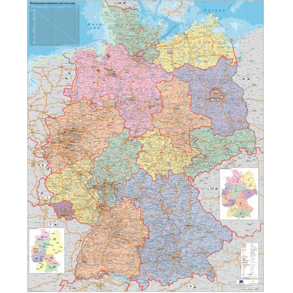 Stiefel Kaart Deutschland Organisationskarte politisch (100 cm x 140 cm)