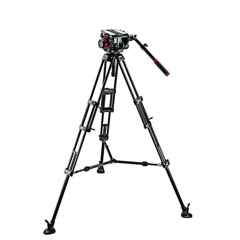 Manfrotto Aluminium-Dreibeinstativ Stativ-Set mit Pro Fluid Video-Neiger 509HD und Doppelrohr-Stativsystem 545BK mit Mittelspinne