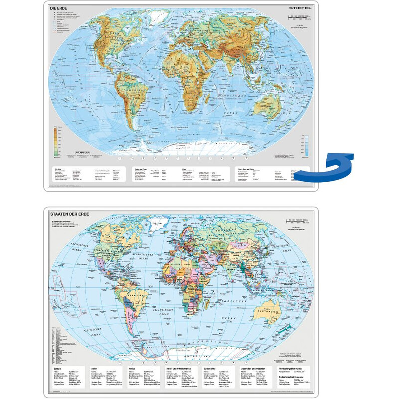 Stiefel Bureau-onderlegger Schreibunterlage Weltkarte politisch/physisch