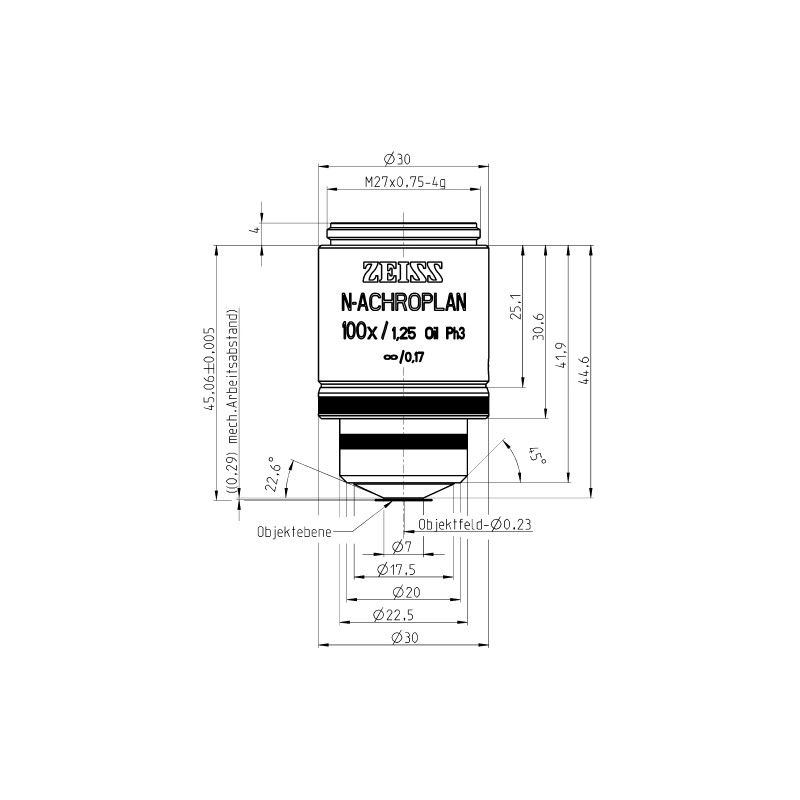 ZEISS Objectief Objektiv N-Achroplan 100x/1,25 Oil Ph3 wd=0,29mm