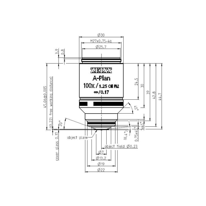 ZEISS Objectief Objektiv A-Plan 100x/1,25 Oil Ph2 wd=0,22mm