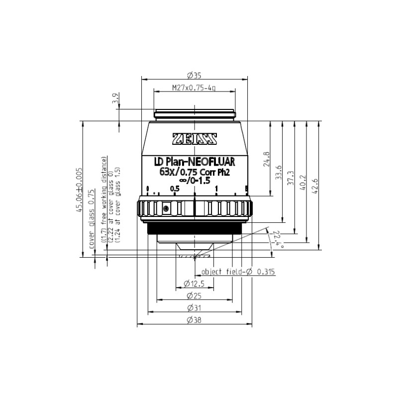 ZEISS Objectief Objektiv LD Plan-Neofluar 63x/0,75 Korr Ph2 wd=2,2mm