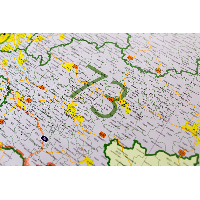 GeoMetro Regionale kaart Baden-Württemberg Postleitzahlen PLZ (100 x 123 cm)