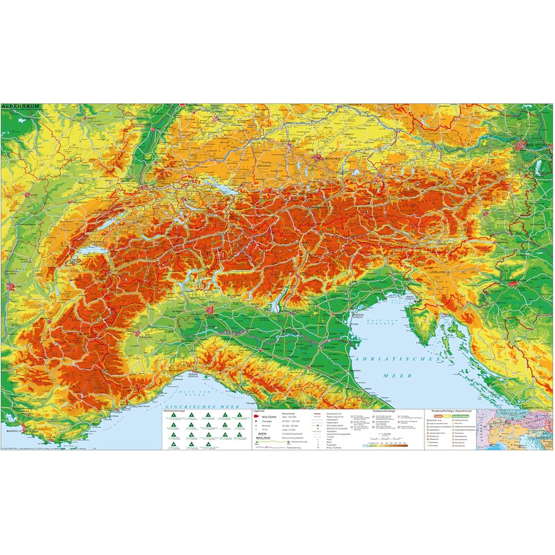 Stiefel Regionale kaart Alpenraum mit Weitwander- und Radfernwegen (140 x 100 cm)