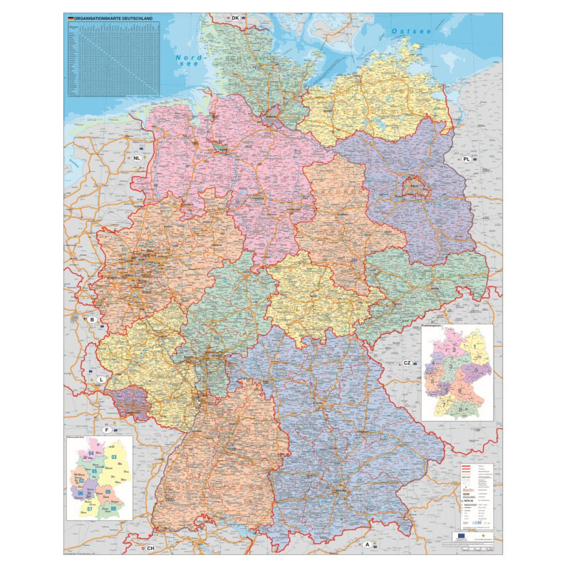 Stiefel Kaart Deutschland Organisationskarte politisch (100 cm x 140 cm)