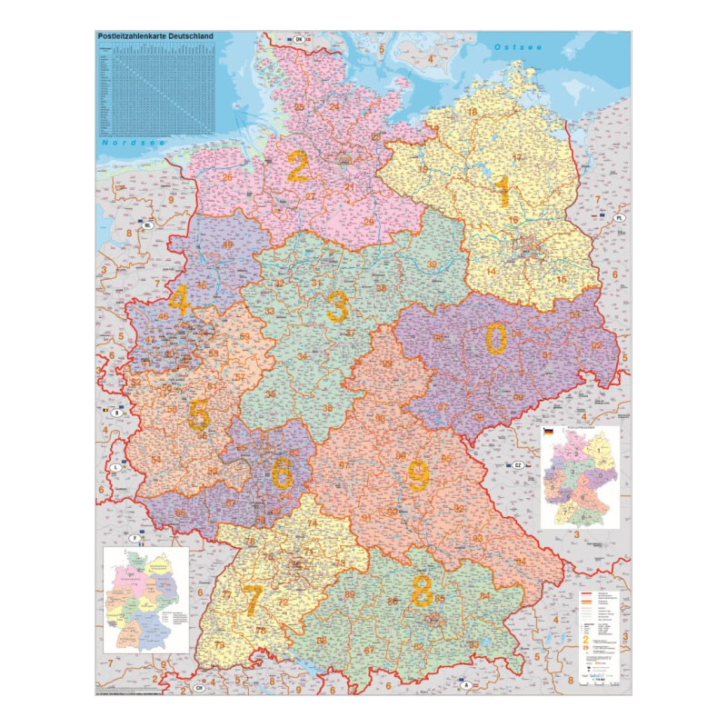 Stiefel Kaart Deutschland PLZ-Karte politisch (100 cm x 140 cm)