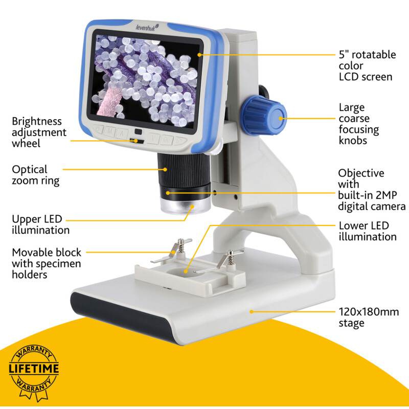 Levenhuk Microscoop Rainbow DM500 2MP 1/2.9" 2.8µm 7-50x LCD CMOS Color Digital